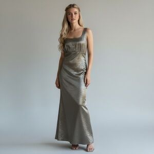 Vintage David’s Bridal y2k sage green Maxi gown Holiday Party Dress black tie